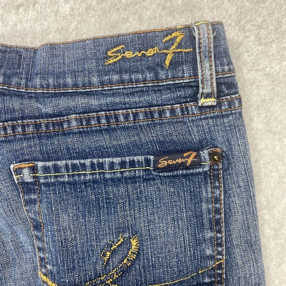 Seven7 Jeans Womens 28x29 Blue Denim Straight Faded Distressed Marbled Stretch - Picture 9 of 16